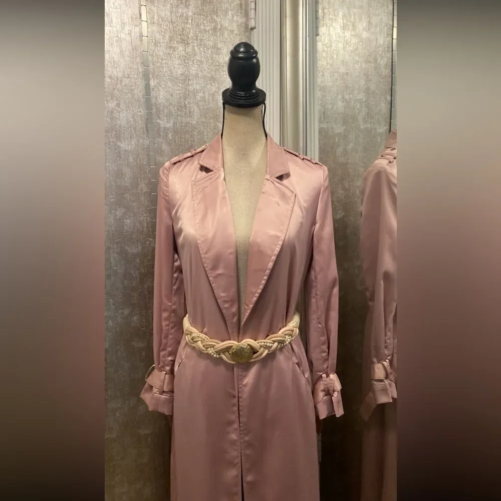 House of CB pink satin belted coat, XS - Picture 3 of 12
